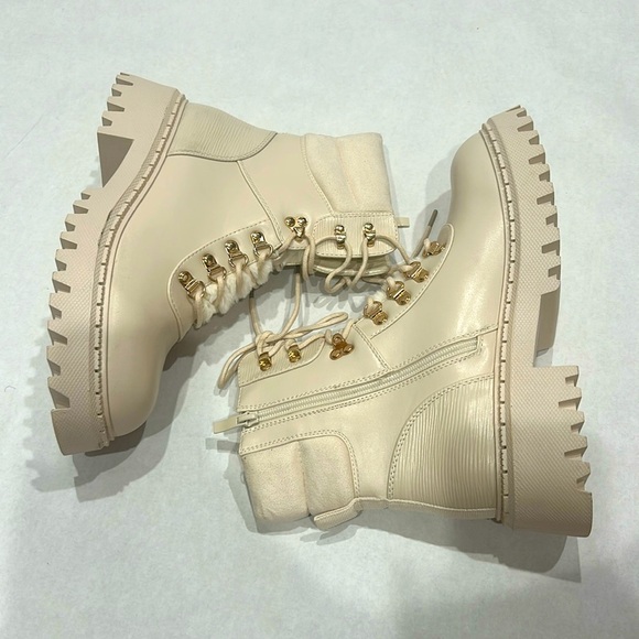 Dolls Kill Shoes - Dolls kill MORNING faux fur RENEGADES COMBAT BOOTS size 11 cream beige NWOB